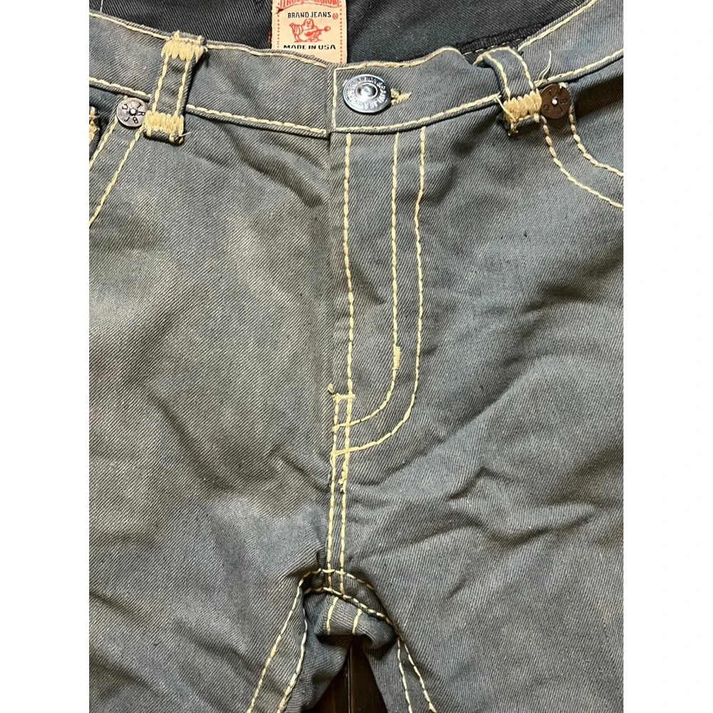 True Religion Joey Super T Grey Flare Jeans Mens 40 Made in USA Low Rise Denim